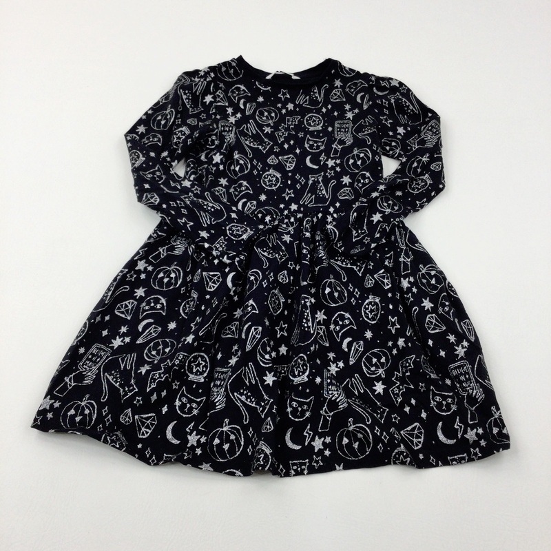 'Believe In Magic' Cats & Stars Glittery Black Jersey Dress - Girls 8-9 Years