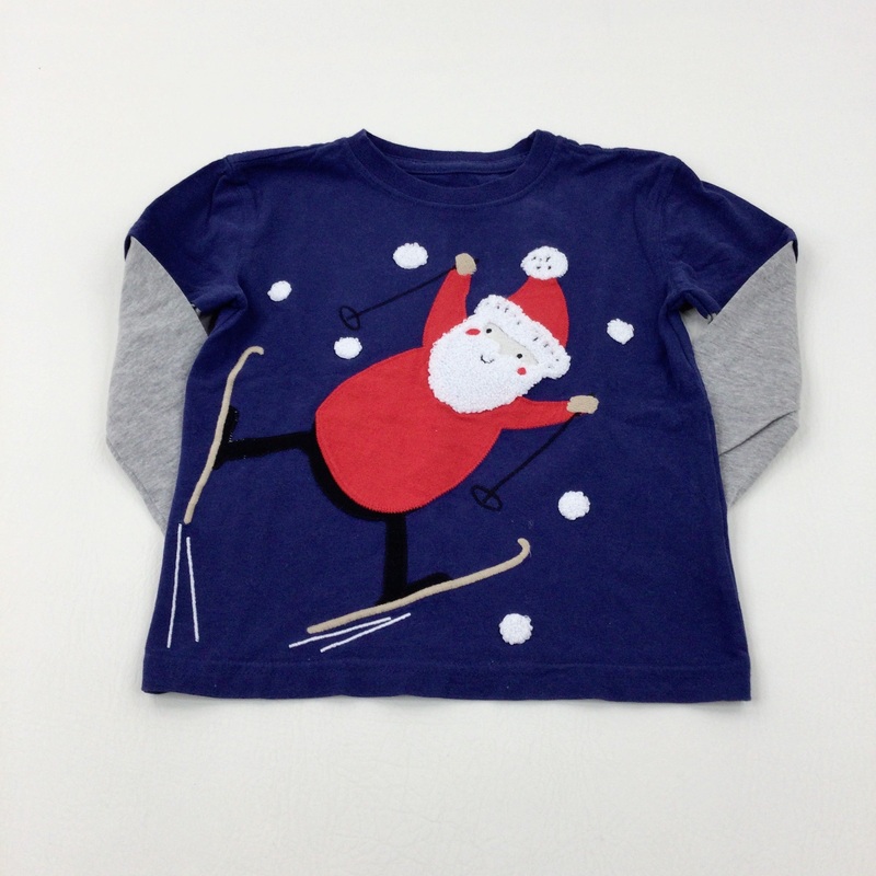 'Father Christmas Appliqued Navy & Grey Long Sleeve Top - Boys 2-3 Years
