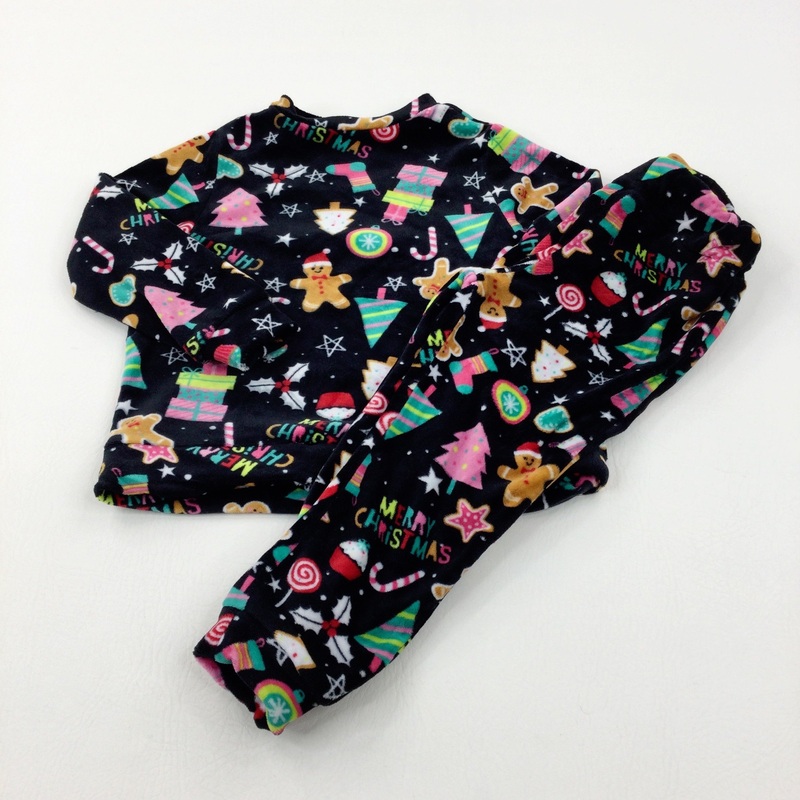 'Merry Christmas' Cupcakes Colourful Black Velour Pyjamas - Girls 2-3 Years