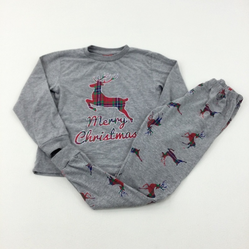 'Merry Christmas' Reindeer Grey Pyjamas - Boys/Girls 6-7 Years