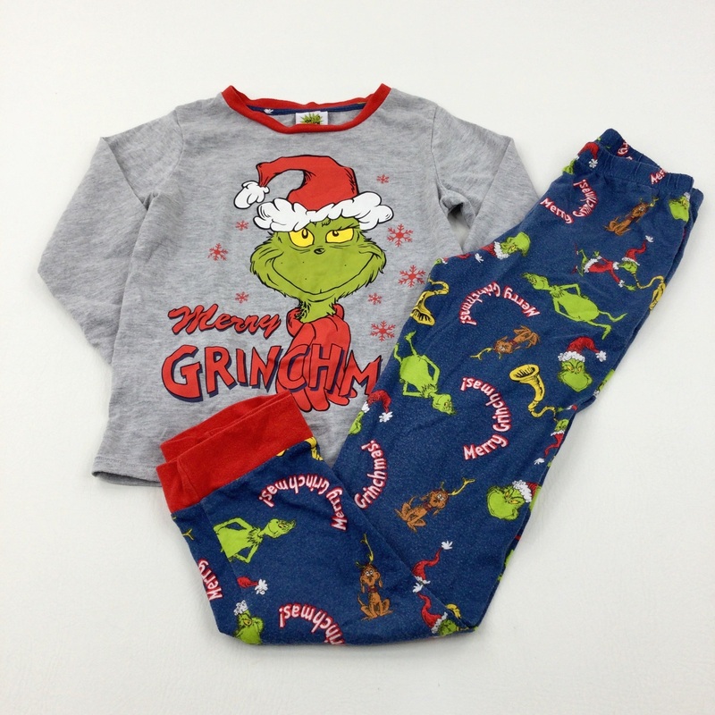 'Merry Grinchmas' The Grinch Grey & Blue Pyjamas - Boys 9-10 Years