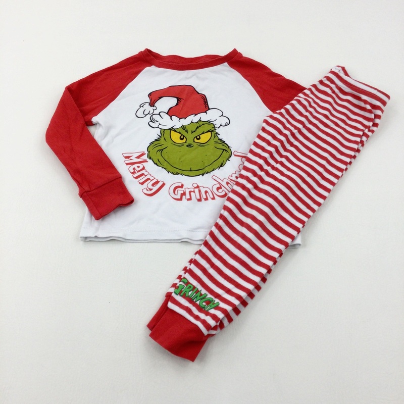 'Merry Grinchmas!' The Grinch Red & White Striped Pyjamas - Boys/Girls 4-5 Years