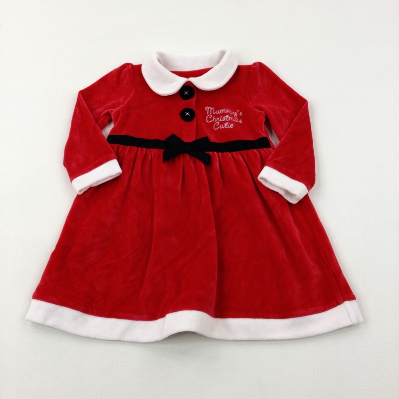 'Mummy's Christmas Cutie' Red Velour Mrs Claus Dress - Girls 12-18 Months
