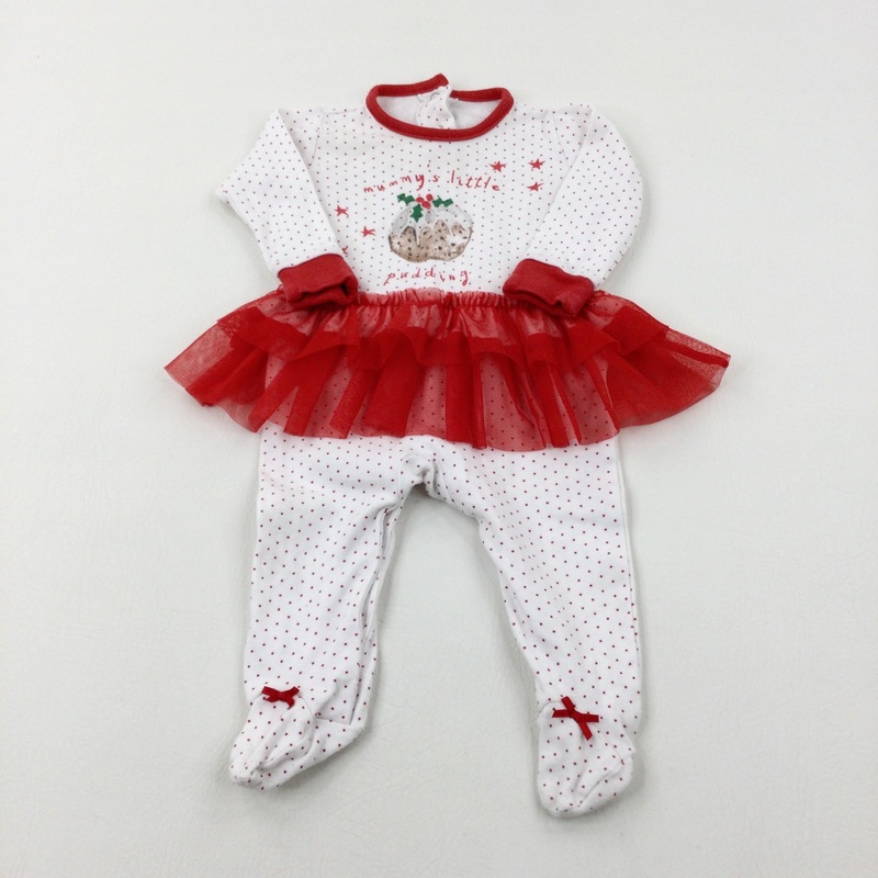'Mummy's Little Pudding' Spotty Red & White Babygrow With A Net Frill - Girls 3-6 Months