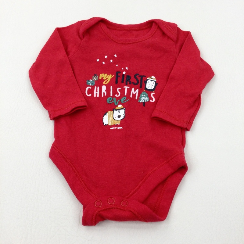 'My First Christmas Eve' Penguin Red Long Sleeve Bodysuit - Boys/Girls 3-6 Months