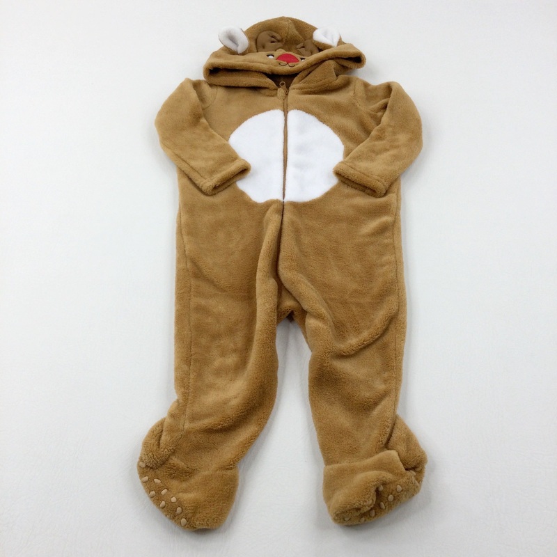 Reindeer Appliqued Tan Fleece Onesie - Boys/Girls 18-24 Months