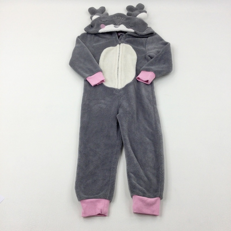 Reindeer Grey & Pink Fluffy Onesie - Girls 2-3 Years