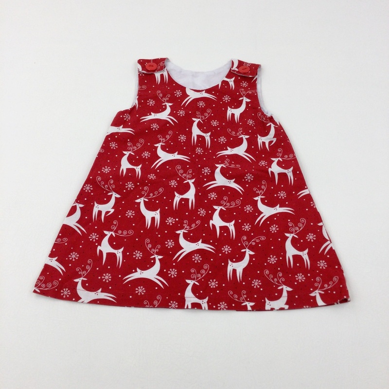 Reindeer & Snowflakes Red Dungaree Dress - Girls 3-4 Years