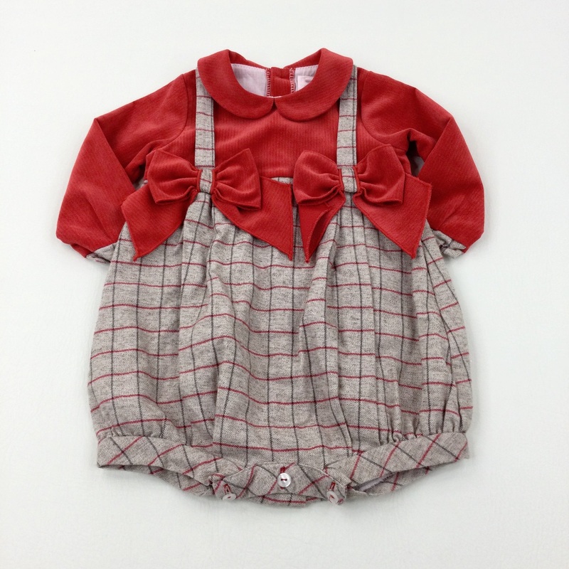 Smart Spanish Style Red & Beige Checked Romper - Boys/Girls 12-24 Months