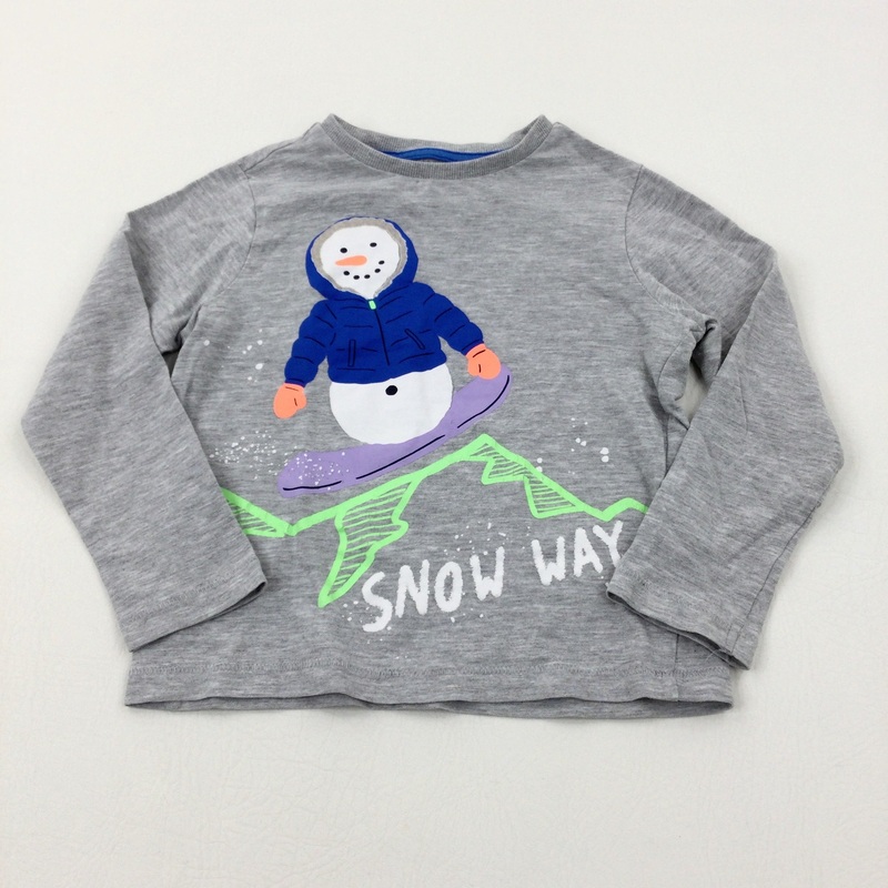 Snow Way' Snowman Grey Long Sleeve Top - Boys 4-5 Years
