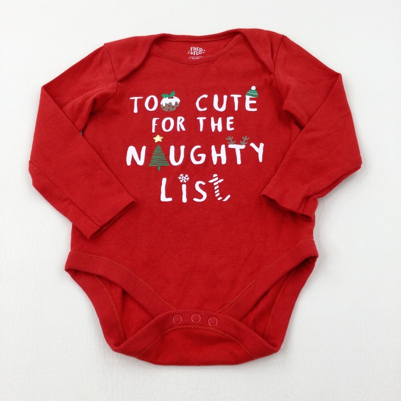 'Too Cute For The Naughty List' Red Long Sleeve Bodysuit - Boys/Girls 12-18 Months