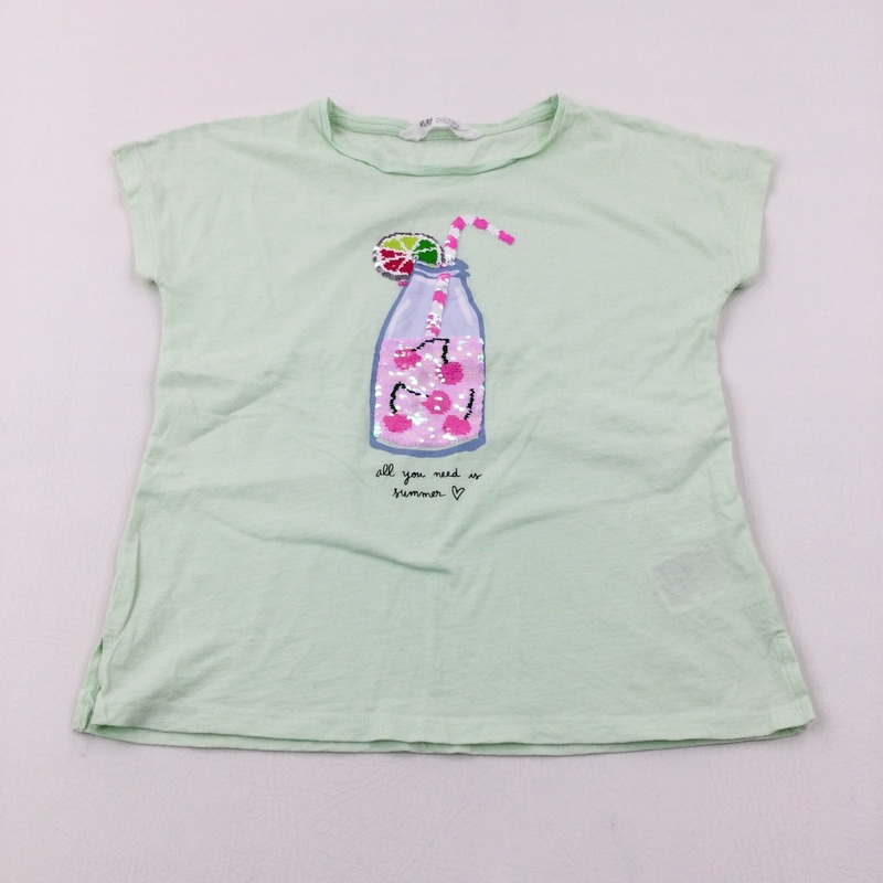 'All You Need' Fruity Drink Sequin Flip Lime Green T-Shirt - Girls 9-10 Years