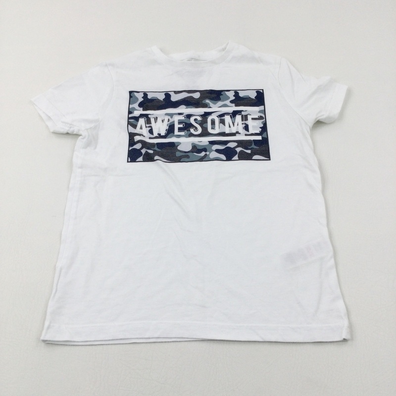 'Awesome' Camouflage White T-Shirt - Boys 8-9 Years