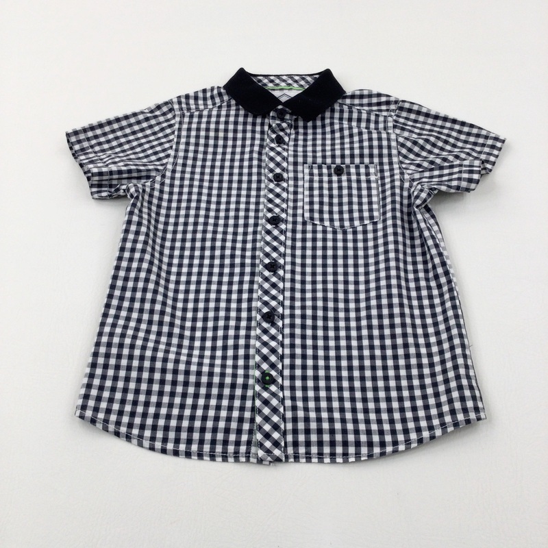 Black Checked Short Sleeve Shirt - Boys 6-7 Years
