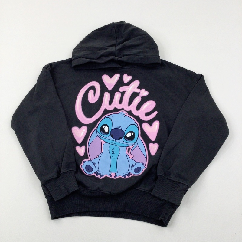 'Cutie' Disney's Stitch Charcoal Grey Hoodie - Girls 8-9 Years
