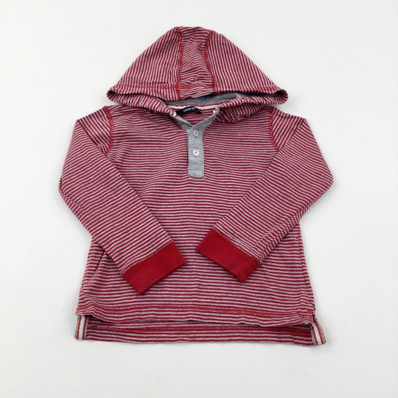 Red & Grey Striped Long Sleeve Hooded Top - Boys 2-3 Years