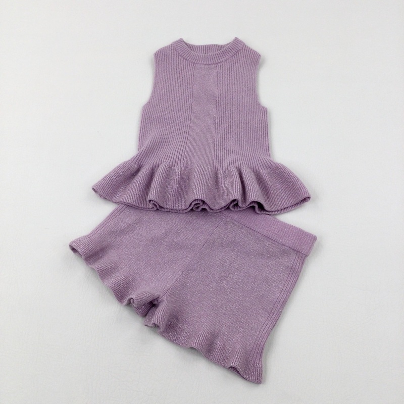 Sparkly Lilac Knitted Top & Shorts Set - Girls 2-3 Years