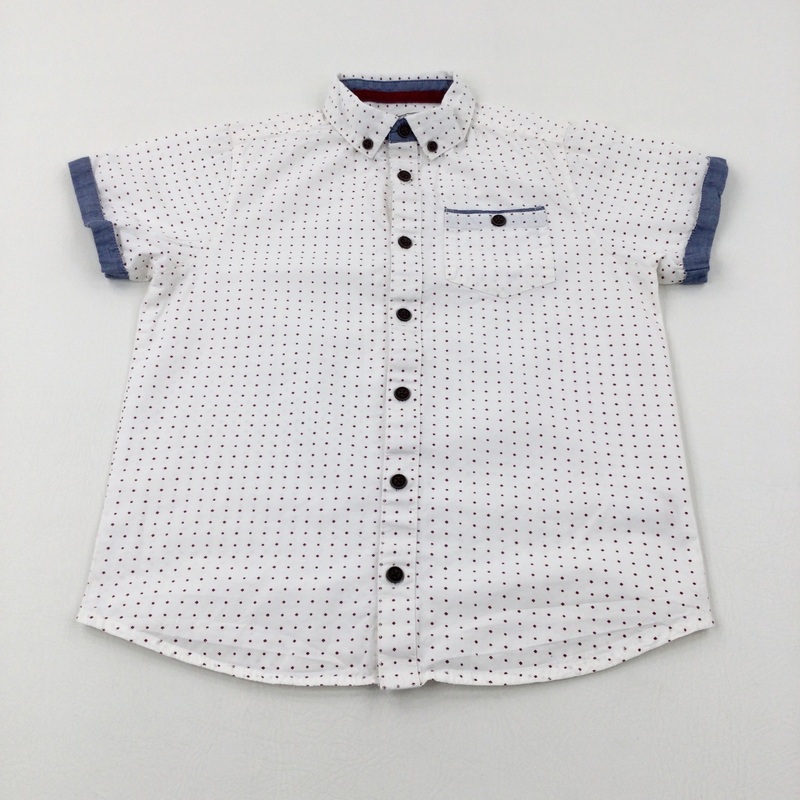 Spotty White Short Sleeve Cotton Shirt - Boys 8-9 Years