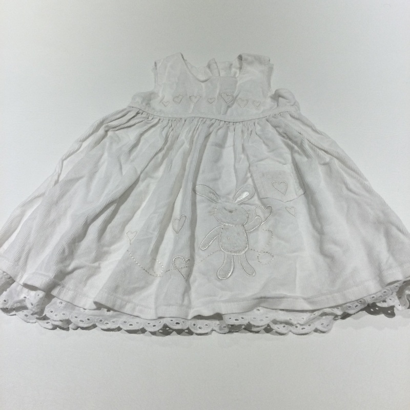 'A Pocket Full Of Love' Rabbit Appliqued Cream Corduroy Dress - Girls 6-9 Months
