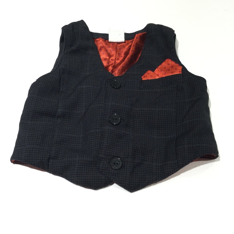 Black Checked Waistcoat with Orange Faux Handkerchief - Boys 4-6 Months