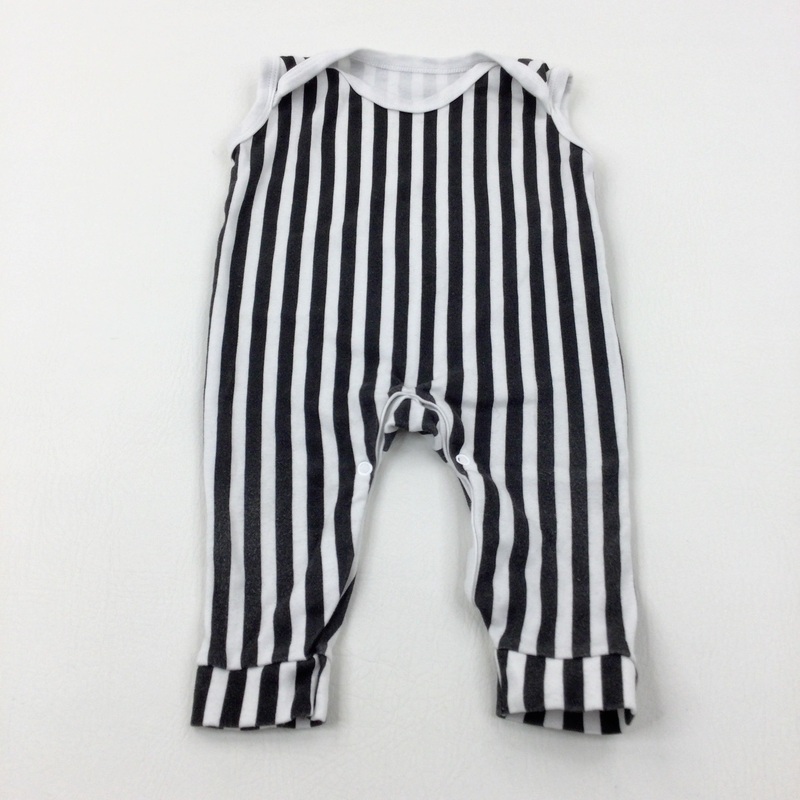 Black & White Striped Romper - Boys 6-12 Months