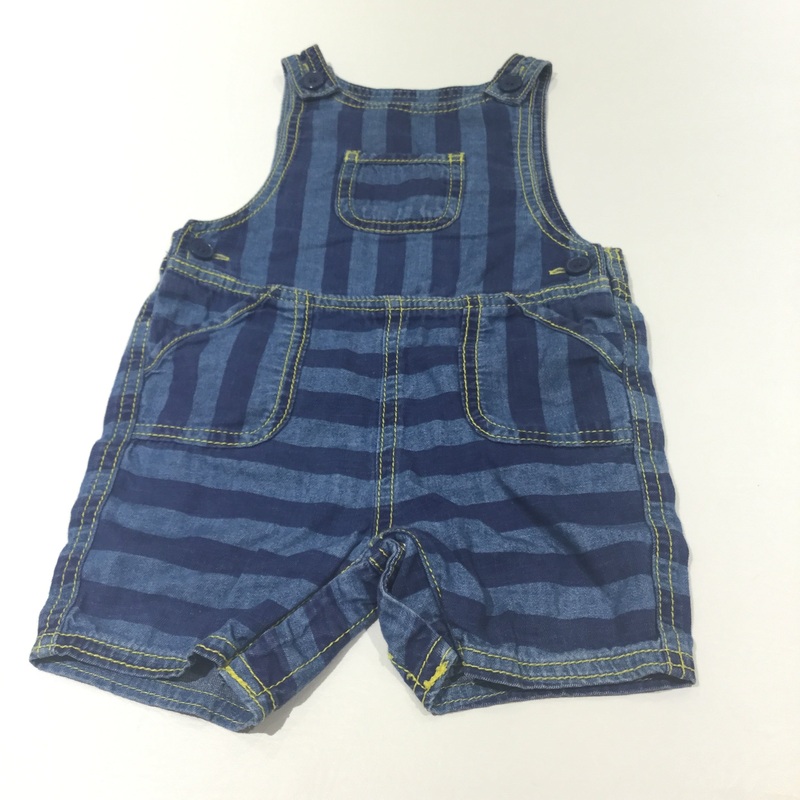 Blue Striped Lightweight Denim Dungarees - Boys 6-9 Months
