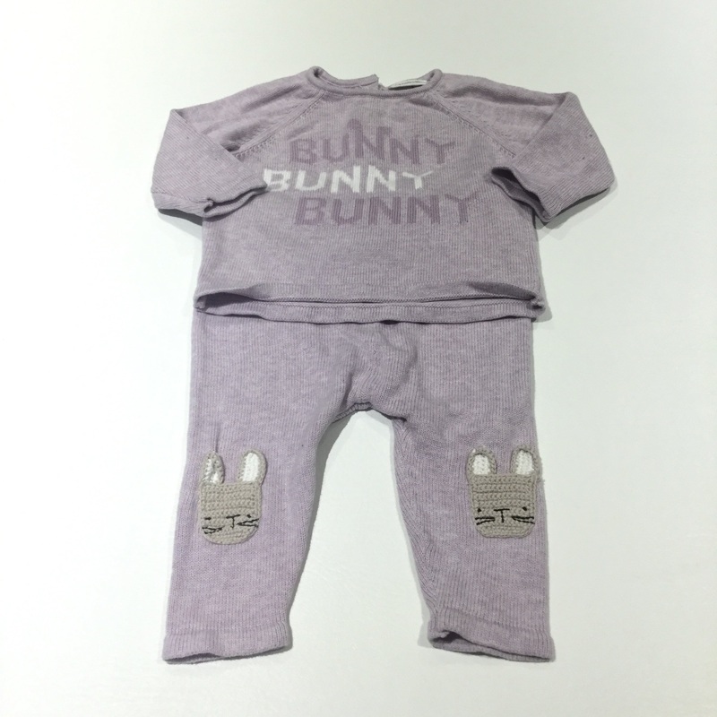 'Bunny Bunny Bunny' Rabbit Lilac Knitted Lightweight Jumper & Leggings Set - Girls 3-6 Months