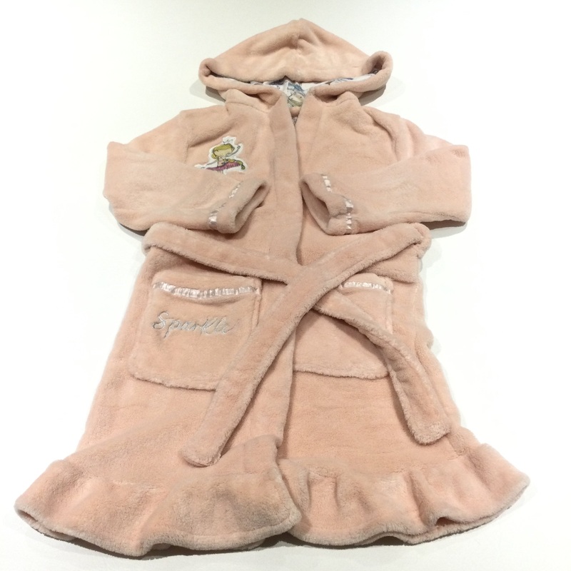 'Eat Sleep Dance' Ballerina Peach Fleece Dressing Gown with Hood & Attached Belt - Girls 5-6 Years