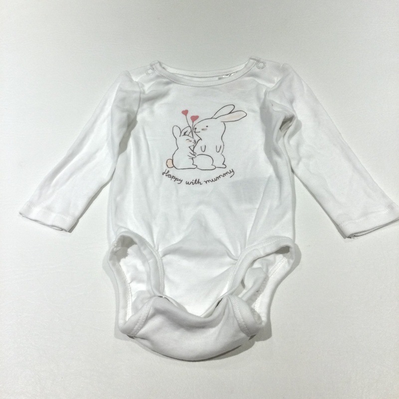 'Happy With Mummy' Rabbits White Long Sleeve Bodysuit - Girls 1-2 Months