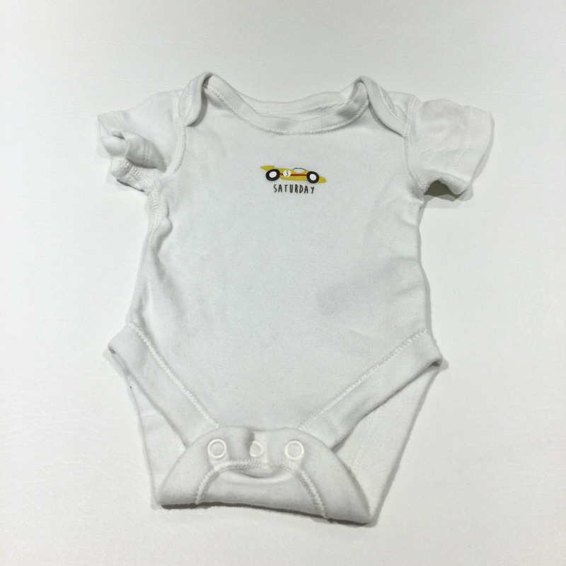 'Saturday' Racing Car White Short Sleeve Bodysuit - Boys Newborn - Up To 1 Month