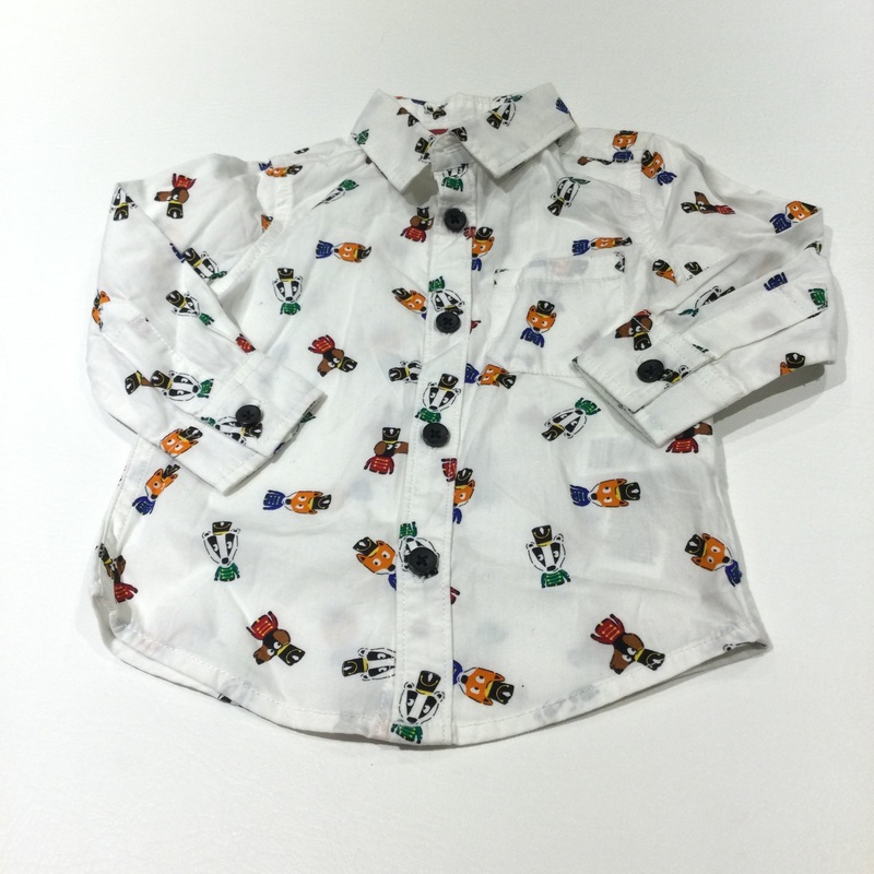Soldiers Badgers, Foxes & Dogs White Long Sleeve Cotton Shirt - Boys 6-9 Months
