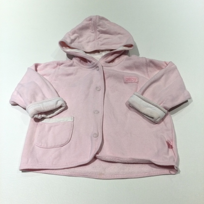 'Baby' Pink Jersey Popper Up Hoodie Sweatshirt - Girls 6-9 Months