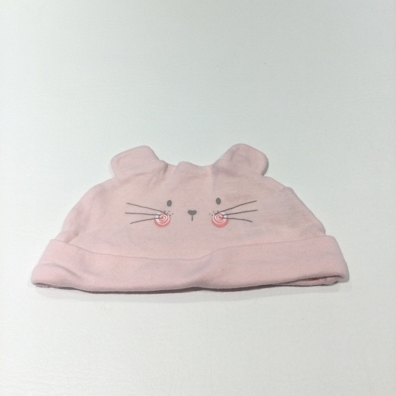 Cat Face Pink Jersey Hat with Ears - Girls 0-3 Months
