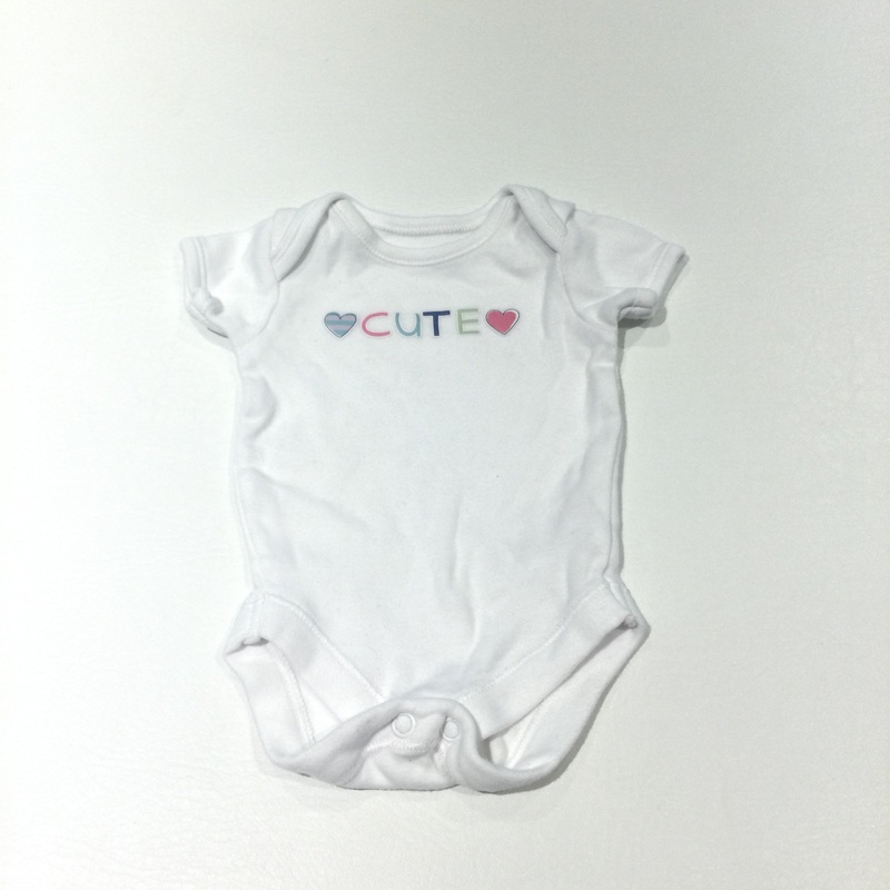 'Cute' Hearts White Short Sleeve Bodysuit - Girls Tiny Baby