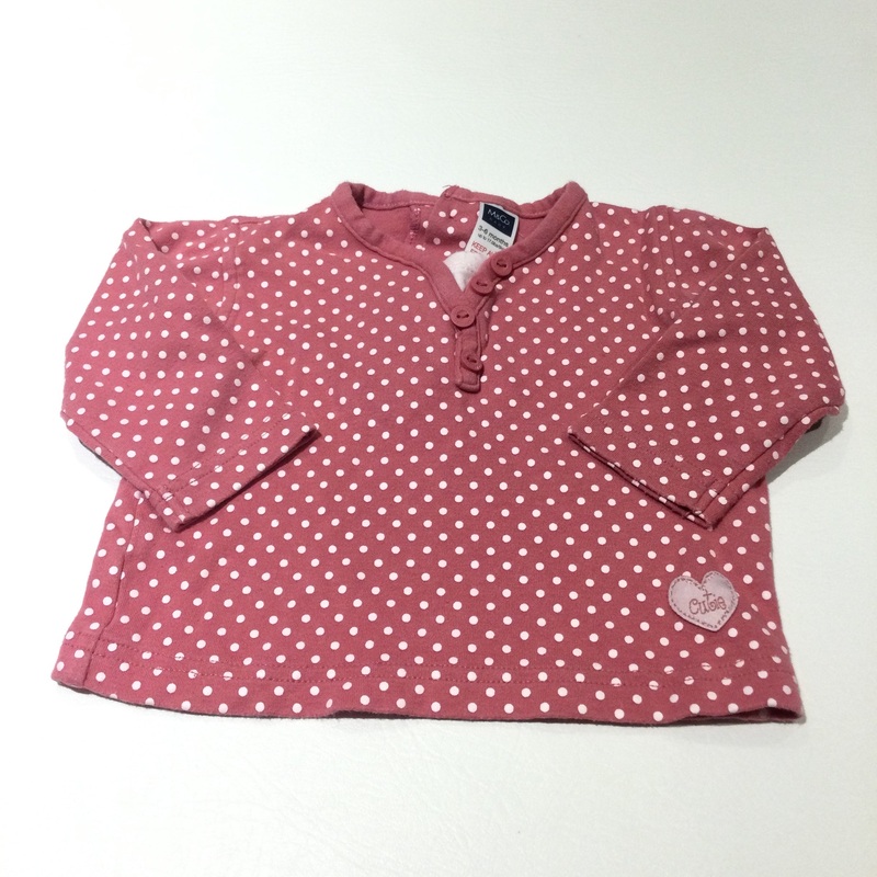 'Cutie' Heart Badge Spotty White & Pink Long Sleeve Top - Girls 3-6 Months