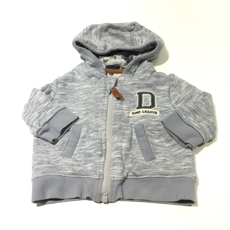 'Dino League' Grey Mottled Zip Up Hoodie Sweatshirt - Boys 0-3 Months