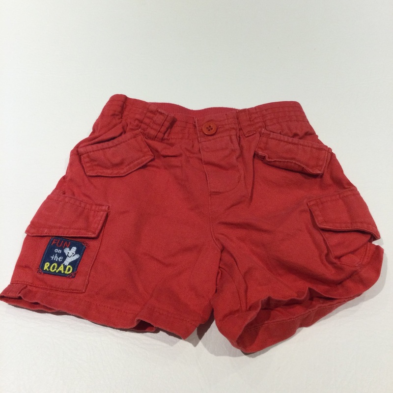 'Fun On The Road' Mickey Mouse Red Cotton Twill Shorts - Boys 12-18 Months