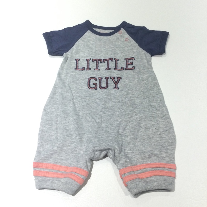 'Little Guy' Pink, Grey & Navy Jersey Romper - Boys 3-6 Months