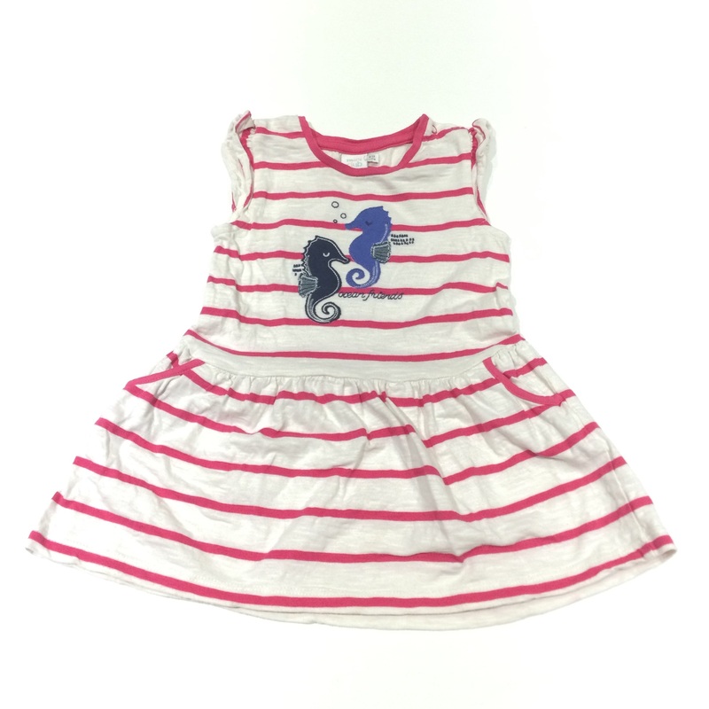 'Ocean Friends' Seahorses Hot Pink & White Striped Jersey Dress - Girls 9-12 Months