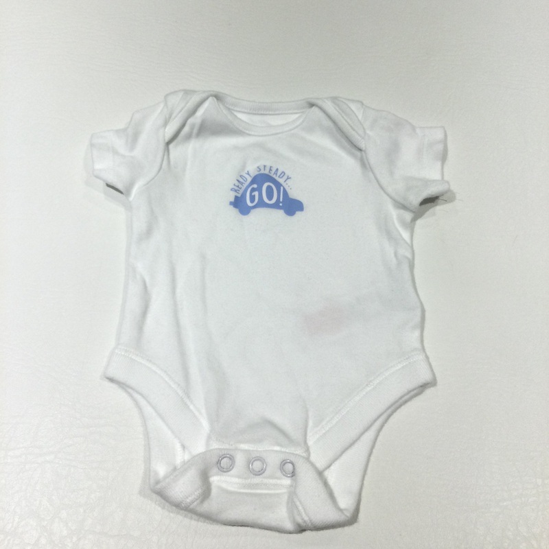 'Ready Steady Go' Car White & Blue Short Sleeve Bodysuit - Boys Newborn