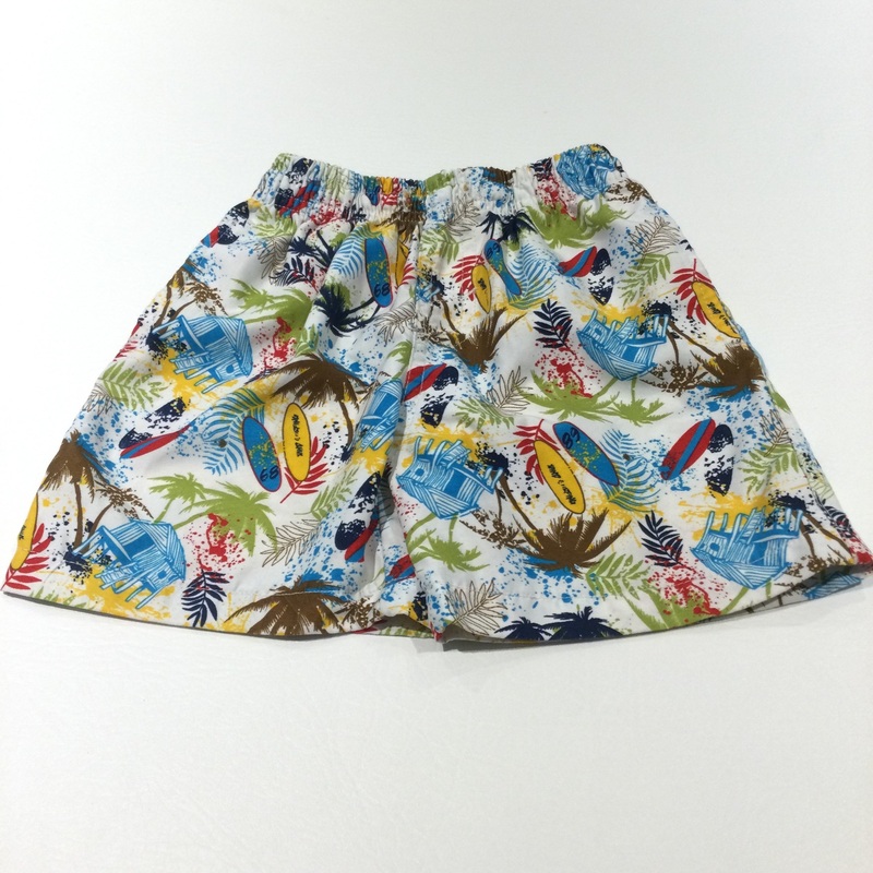 Surfboards & Palm Trees White Sports Style Shorts - Boys 12-18 Months