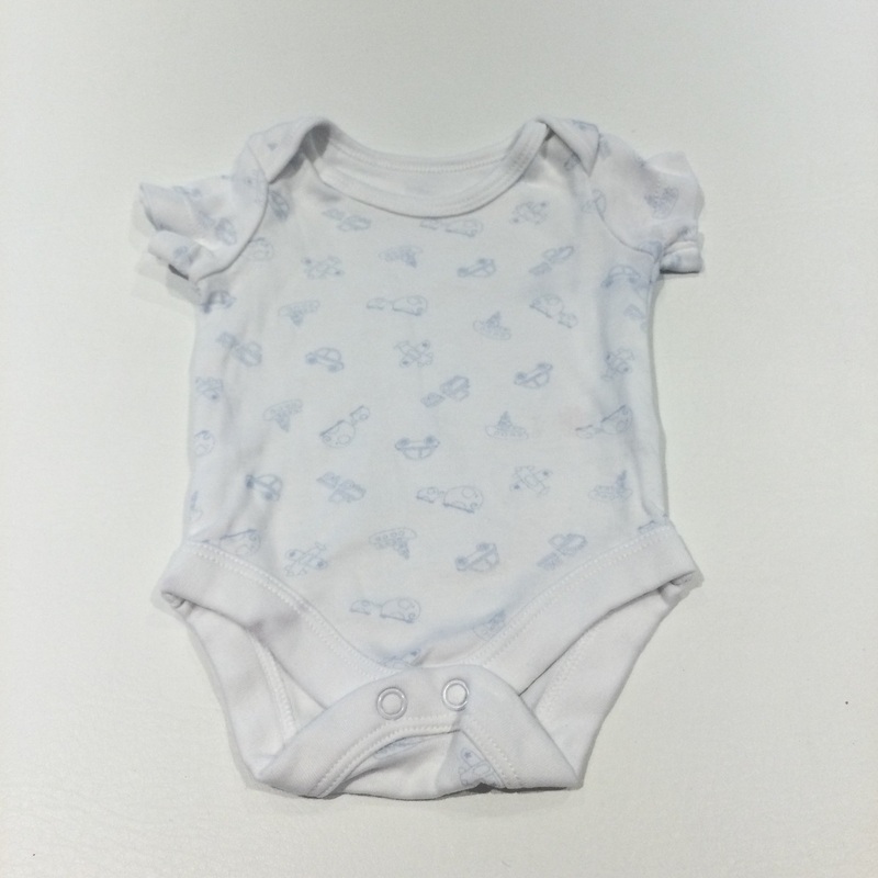 Toy Vehicles Blue & White Short Sleeve Bodysuit - Boys Newborn