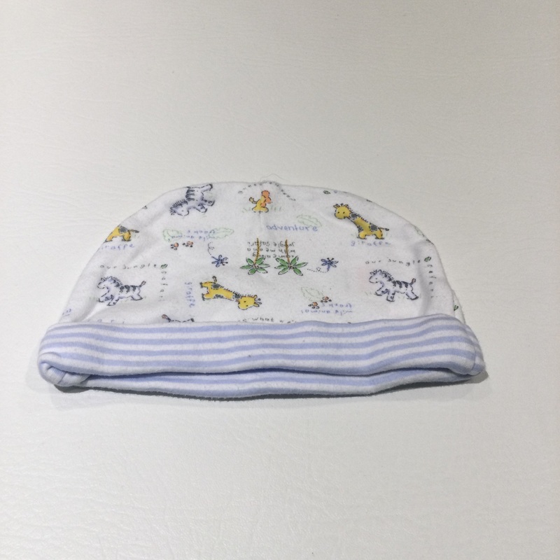 'Adventure' Giraffe & Zebra Blue & White Jersey Hat - Boys 0-3 Months