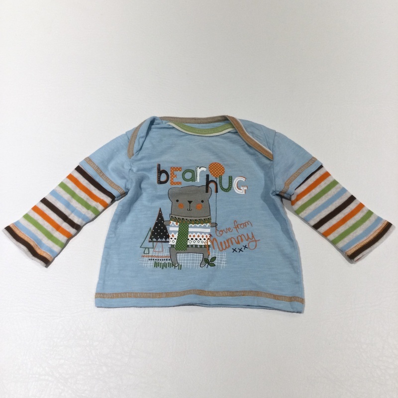 'Bear Hug Love From Mummy' Blue, Orange & Green Long Sleeve Top - Boys Newborn