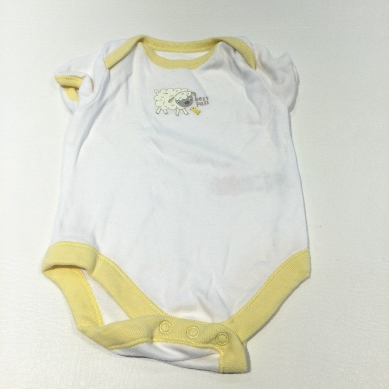 'Best Pals' Duck & Sheep Yellow & White Short Sleeve Bodysuit - Girls 0-3 Months