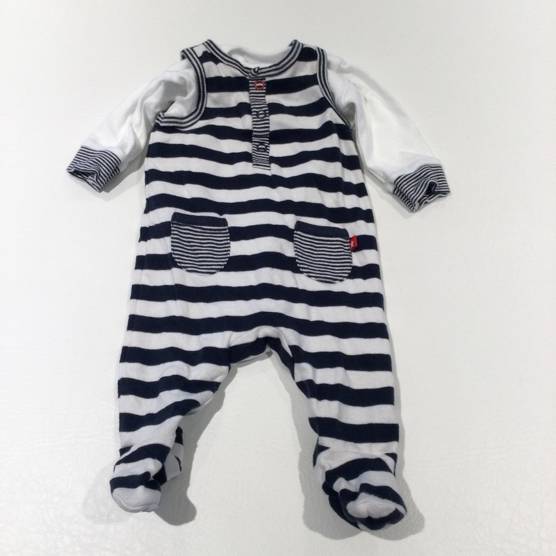 Navy & White Striped Jersey Dungarees & White Long Sleeve Bodysuit Set - Boys Newborn