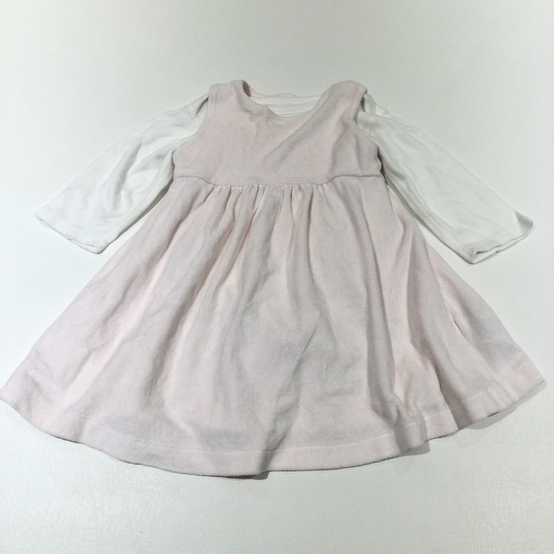 Pale Pink Velour Dress & White Long Sleeve Bodysuit Set - Girls 6-9 Months