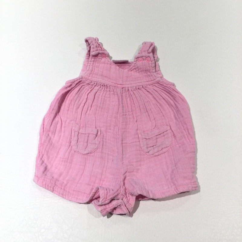 Pink Lightweight Cotton Short Dungarees - Girls Newborn