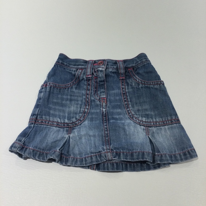 Pink Stitching Mid Blue Denim Skirt - Girls 9-12 Months