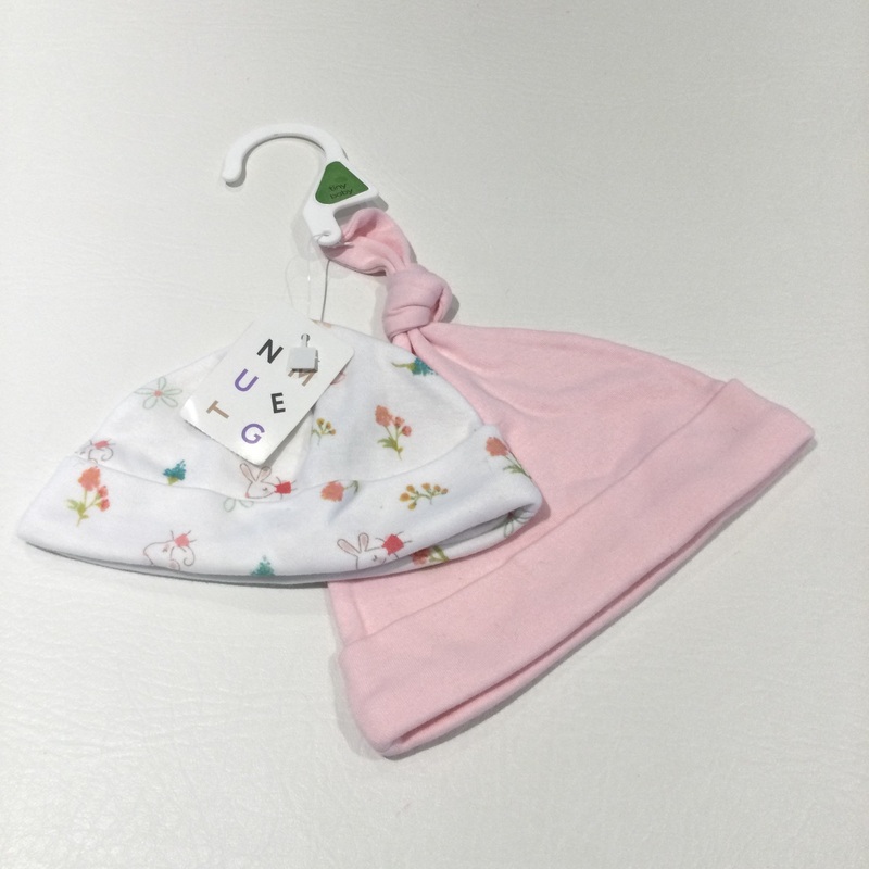 Set of Two Jersey Hats - Pink & Mice/Flowers White - Girls Tiny Baby